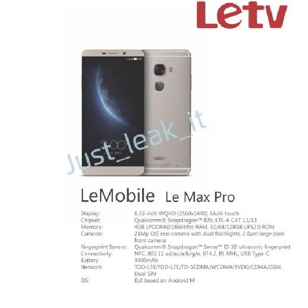 Bocornya Spesifikasi Smartphone LeTV LeMAx Pro 